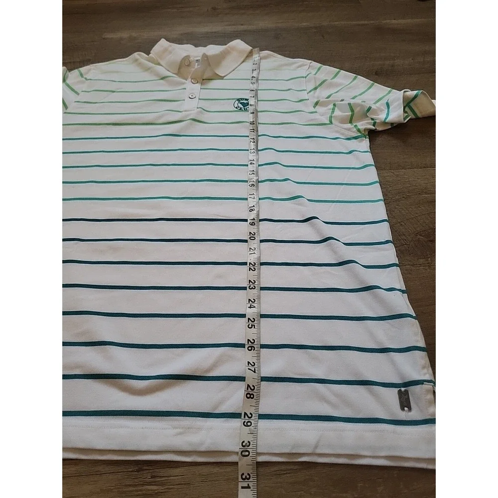 Ashworth Mens Surf Club Striped Polo Shirt White Green Large Short‎ Sleeve Golf